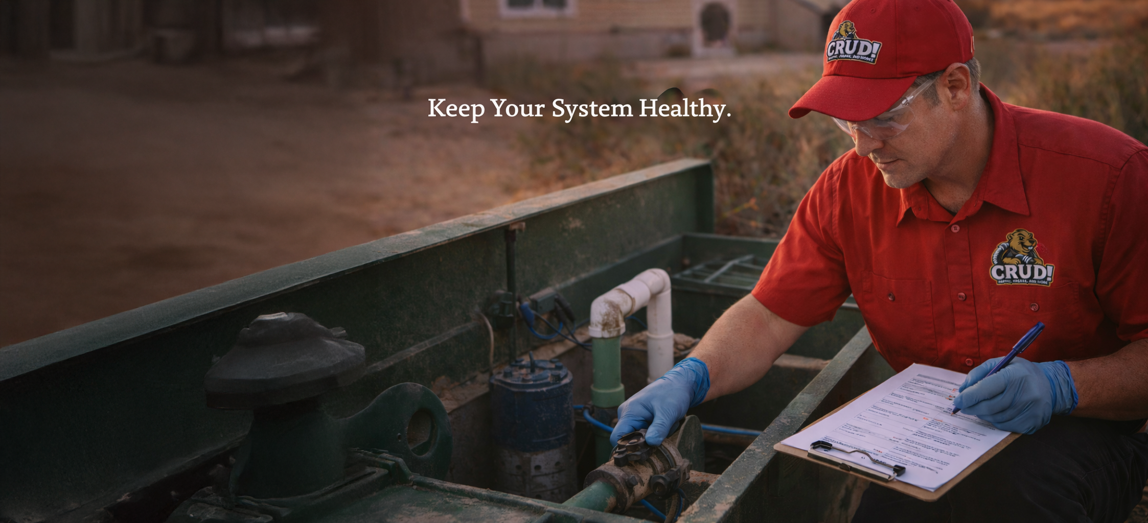 Septic maintenance plans in El Paso, TX – CRUD technician performing system inspection.